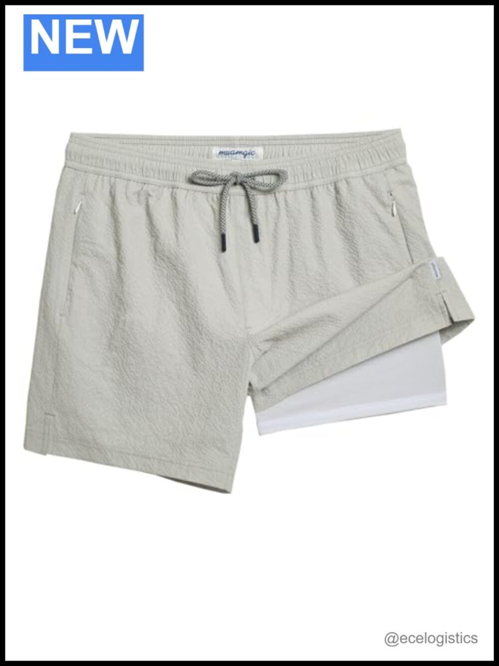 5.5" Seersucker Swim Trunks 2 in 1 Quick Dry with Compression Liner